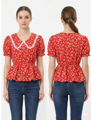 Top peplum motif fleurs
