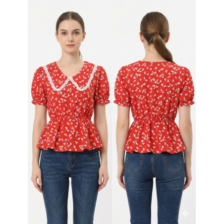 Top peplum motif fleurs