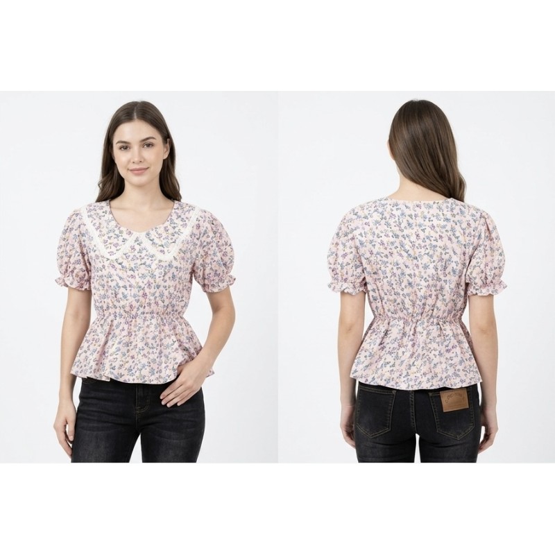 Top peplum motif fleurs