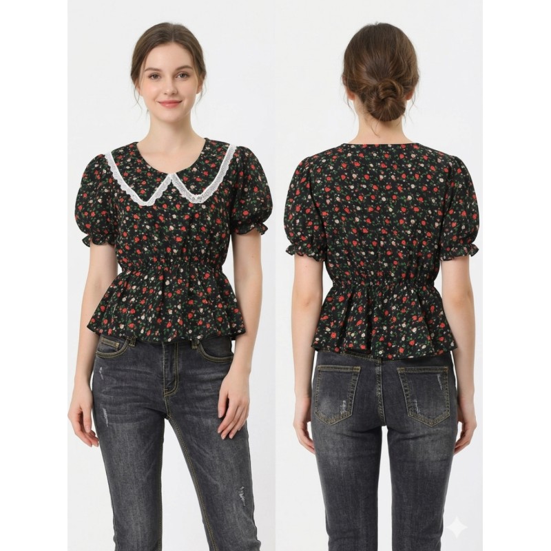 Top peplum motif fleurs