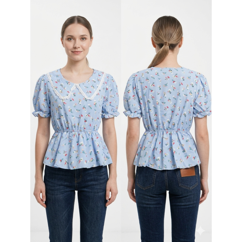 Top peplum motif fleurs