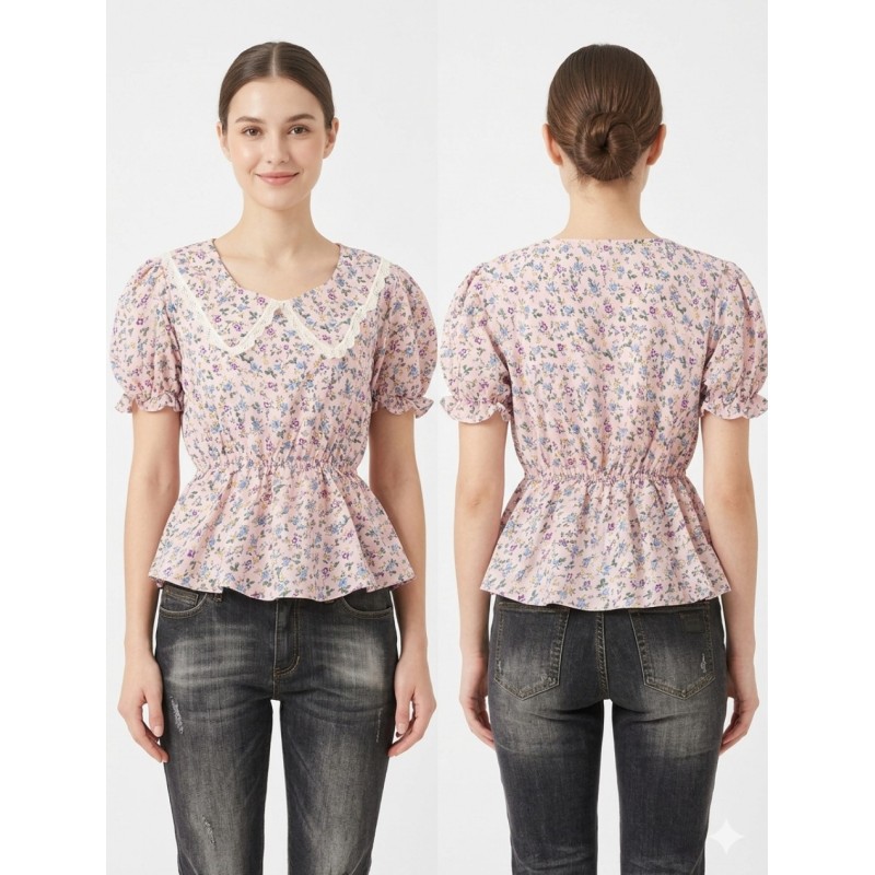 Top peplum motif fleurs