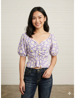 Top peplum motif fleurs