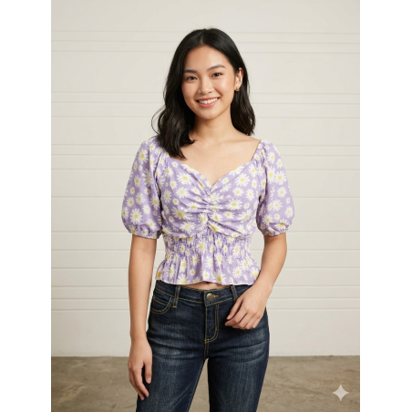 Top peplum motif fleurs