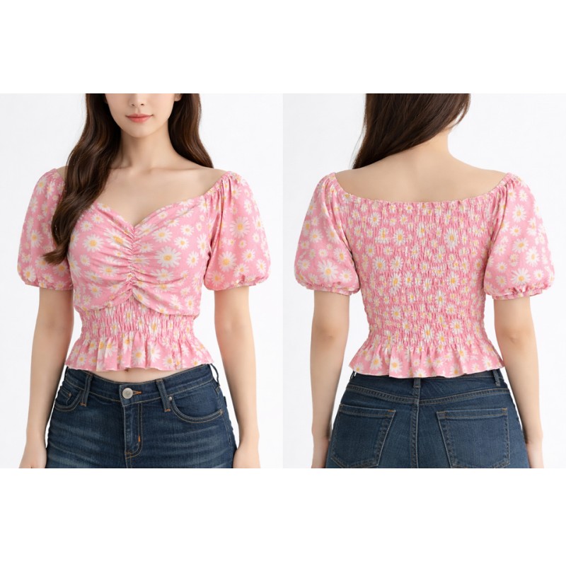 Top peplum motif fleurs